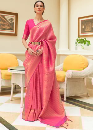 Taffy Pink Woven Kanjivaram Silk Saree