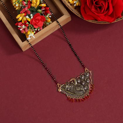 Red Color Mangalsutra (MS296RED)-Length: 44.00 CM x Width: 0.20 CM / Red / Alloy With Good Quality Gold Plated