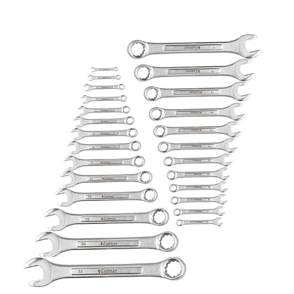 Eastman Combination Spanners - Recessed Panel, Kit-05-205-260HS, Chrome Vanadium Steel, Chrome Plated Set of 26 pcs, Ring Spanner Set Wrench Set Tools (E-2005)