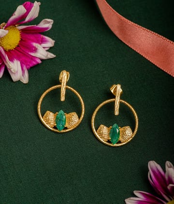 Emerald Gold Plated Earrings-Brass with gold