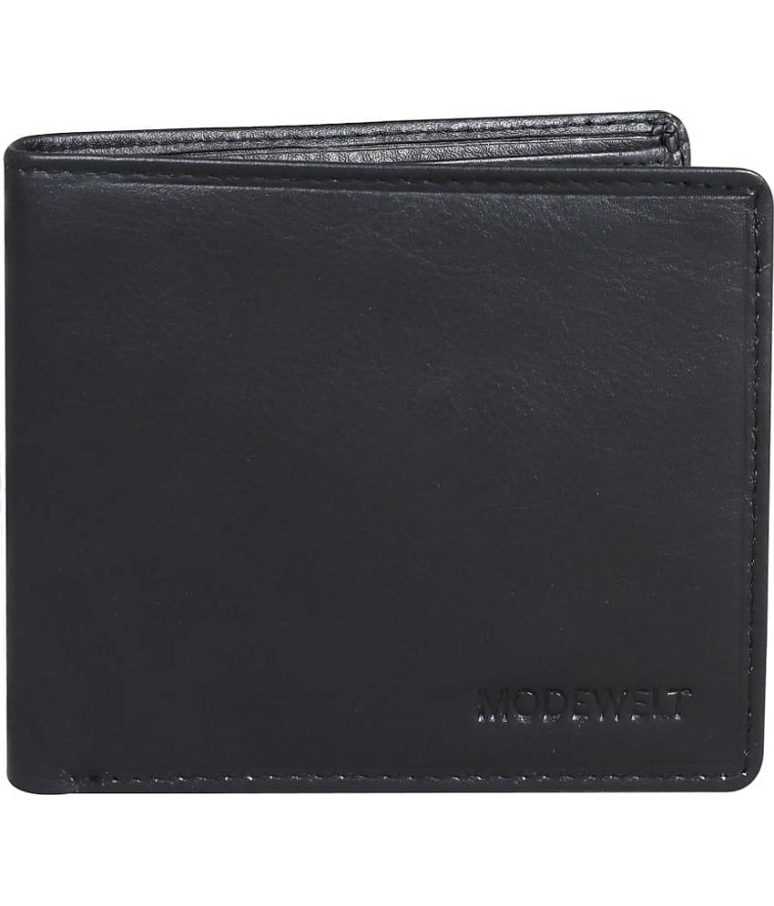MODEWELT Black Leather Men's Two Fold Wallet ( Pack of 1 )