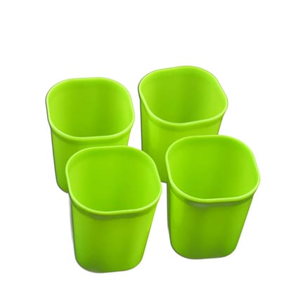 Plastic Drinking Glass Set for Drinking Milk Water Juice 4 Pcs (Green)