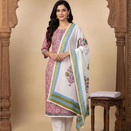 Premium Kalamkari Cotton Suit Fabric for Everyday Wear