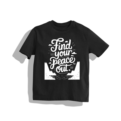 Find your peace out- Round Neck Drop Shoulder Graphic Printed Oversized Cotton T-shirt-S / Black