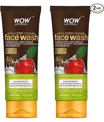 WOW Skin Science Apple Cider Vinegar Face Wash - No Parabens, Sulphate, Silicones & Color - Pack of 2 - Net Vol. 200mL