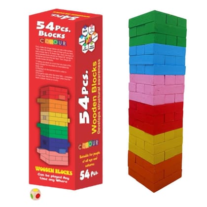 MUKESH Colourful Wooden Blocks Tumbling Tower Game 54 Pieces Stacking and Balancing Toy