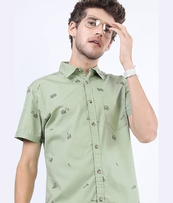 Ketch 100% Cotton Slim Fit Printed Half Sleeves Men's Casual Shirt - Green ( Pack of 1 )