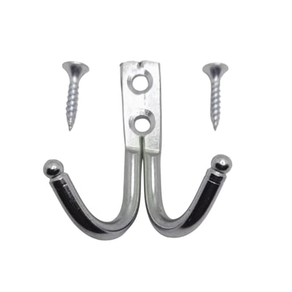 Double J Hooks (Pack of 2) with Screws � Heavy Duty Stainless Steel Wall Hooks � Unbreakable Bathroom & Door Hanger � Dual Use for Clothes & Robes � 2-in-1 Design