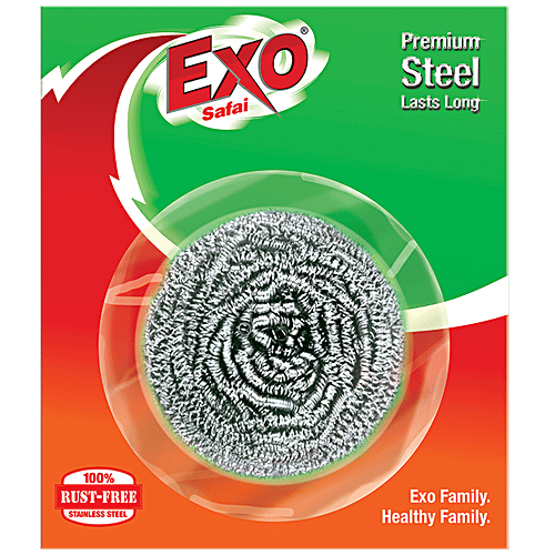 Exo Safai Premium Stainless Steel Scrubber - Long-Lasting, Rustproof, Removes Tough Stains, 1 pc