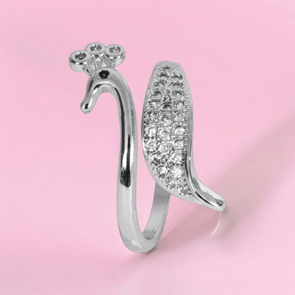 Silver Plated Elegant American Diamond Studded Sparkling Adjustable Finger Ring for Women and Girls-Female / Silver