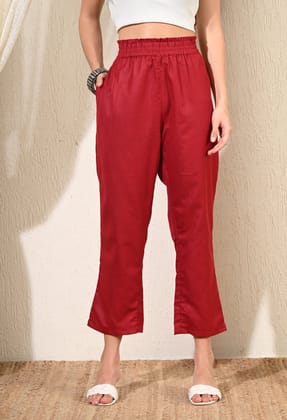 Maroon solid relaxed Pants-S