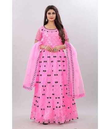 JULEE - Pink A-line Net Women's Semi Stitched Ethnic Gown ( Pack of 1 )