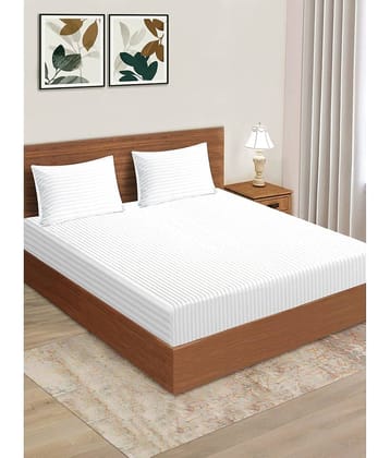 Home Candy Microfiber Vertical Striped King Size Bedsheet With 2 Pillow Covers - White