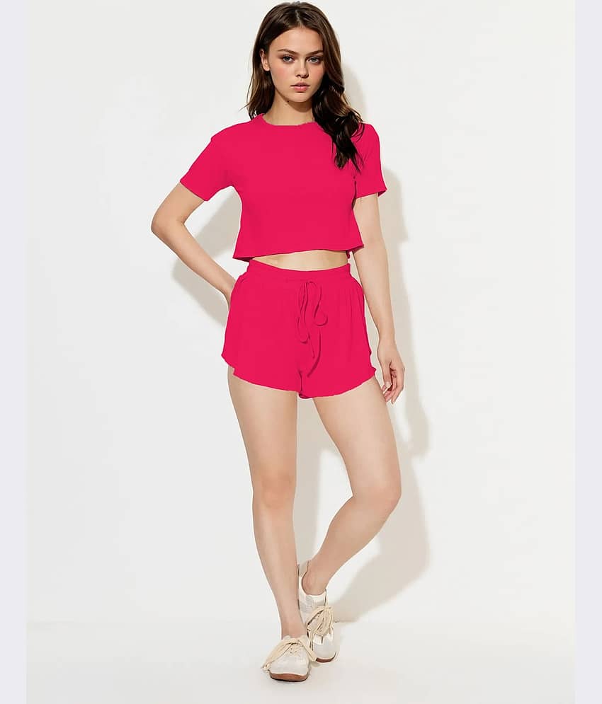 kotty Women T-Shirt With Shorts Co-Ord Set ( Pink )
