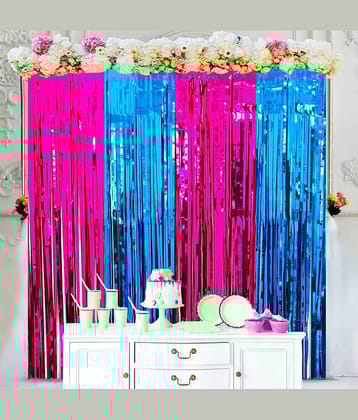 Zyozi ueBaby Shower Decorations, Metallic Tinsel Foil Fringe Curtains (Pink/Blue), Baby Shower Party Decoration Party Photo Backdrop, 3 ft x 6 ft.(Pack of 4)