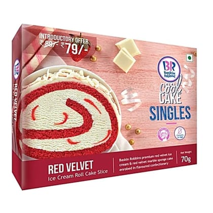 Baskin Robbins Ice Cream Roll Cake Slice - Red Velvet, 70 g - 70 gm - 70 gm - One cake slice
