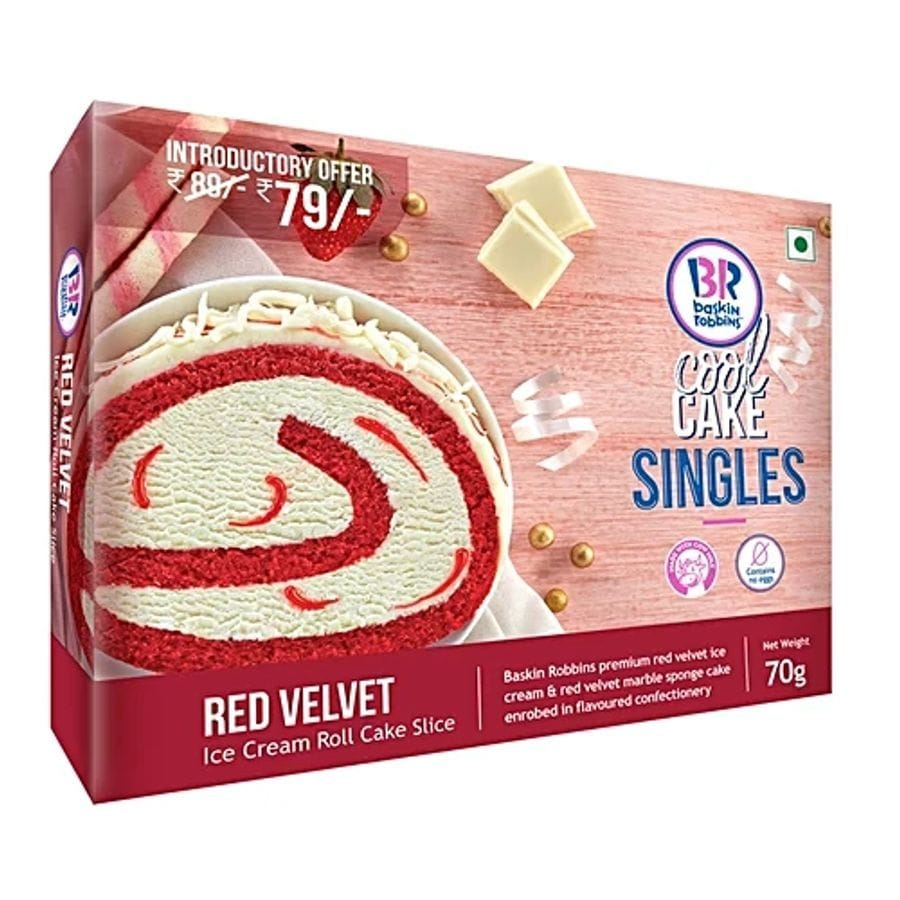 Baskin Robbins Ice Cream Roll Cake Slice - Red Velvet, 70 g - 70 gm - 70 gm - One cake slice