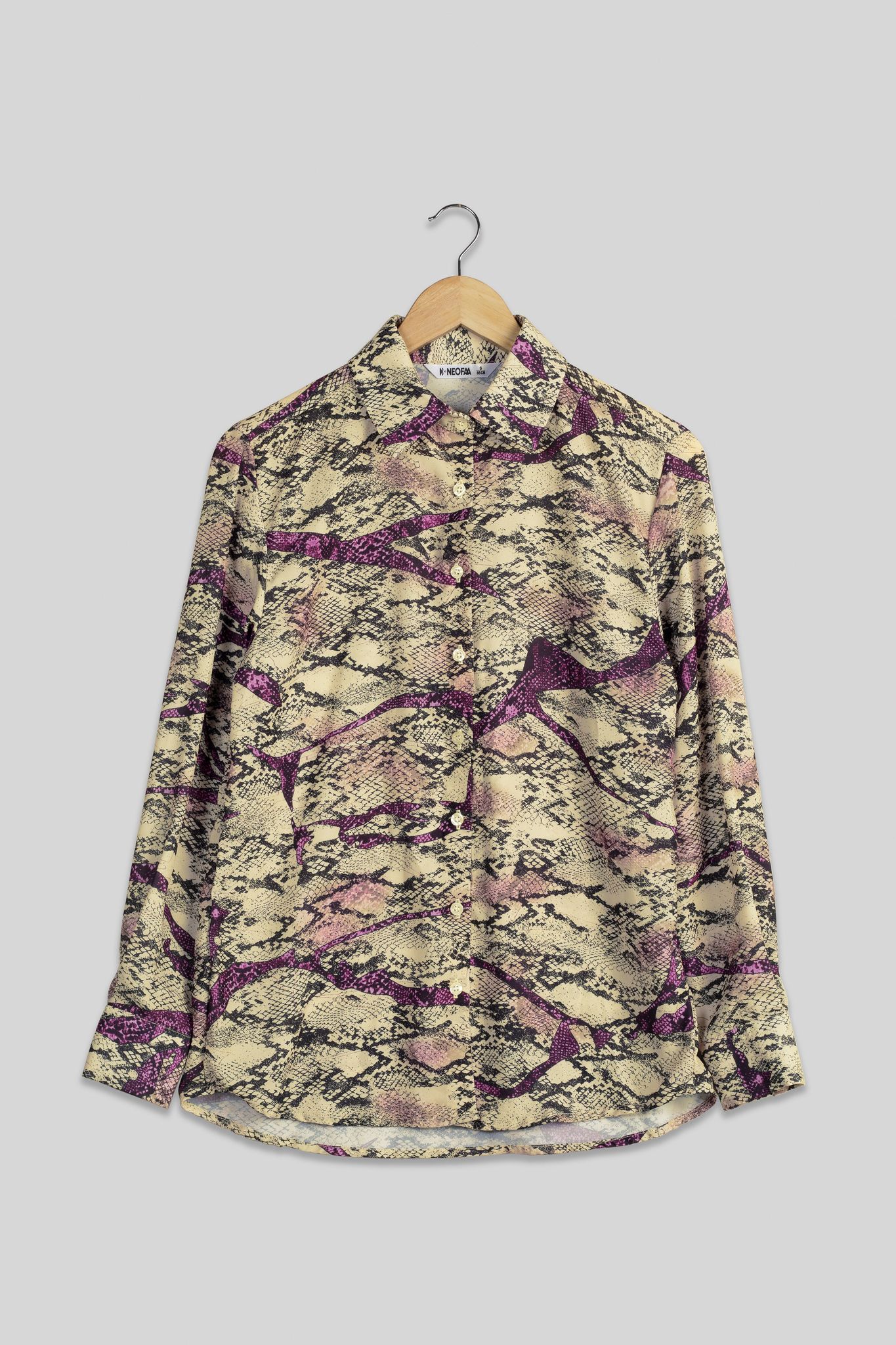 Designer Snake Print Shirt For Women-XXS / Beige / SH009-DPMG0084-1.5-NIL-NIL-NIL-NIL-THY05-FS001-NIL-BT002-12-NIL-NIL