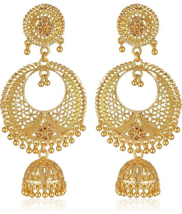 Vighnaharta Golden Jhumki Earrings ( Pack of 1 )