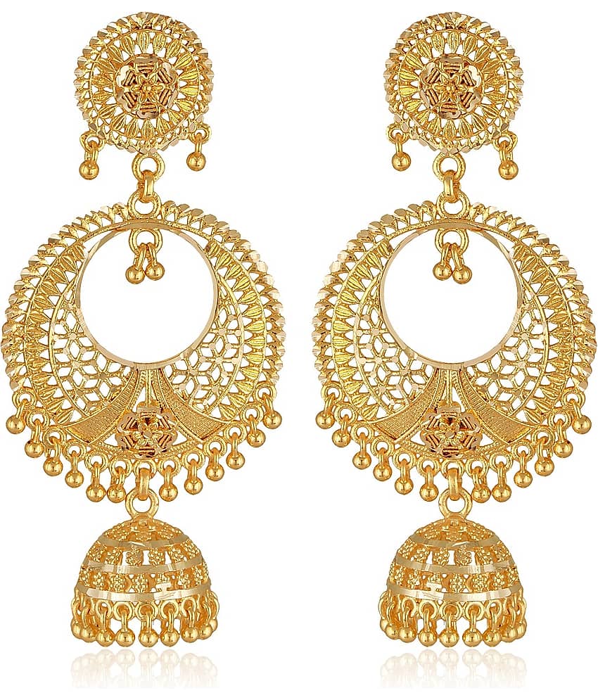 Vighnaharta Golden Jhumki Earrings ( Pack of 1 )