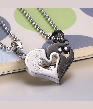 Thrillz Silver Chain For Men Women Valentine Heart Shape Pendant Couple Necklace For Boys Girls