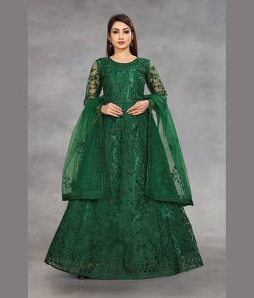 JULEE - White Flared Net Women's Semi Stitched Ethnic Gown ( Pack of 1 )