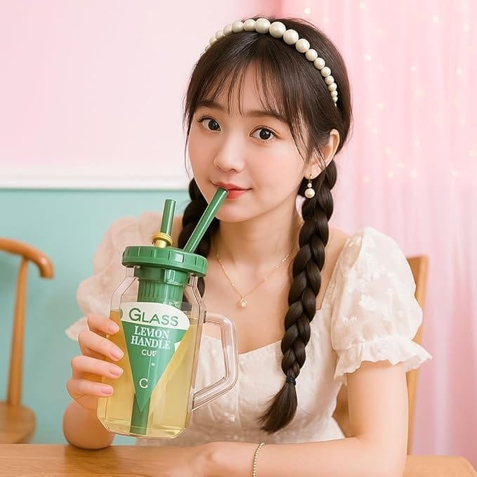 Glass Sipper with Fruit Infuser and Squarish Handle,500 ML,Set Of 1,Comfortable Grip Infused Bottle for Detox & Hydration,Water Bottle for Gym,Office,Yoga & Travel,Sipper for Daily Use,Random Colours