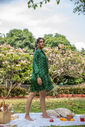 Retro Revival Green Dress-S