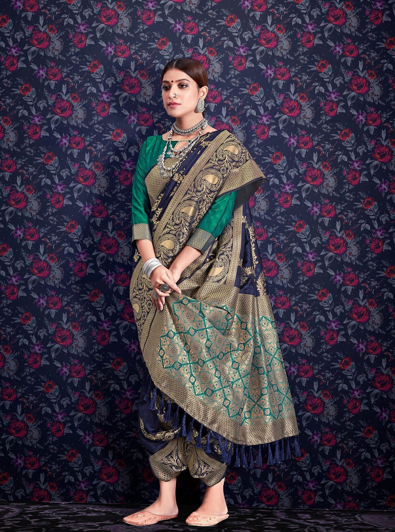 Navy Blue Soft Leheriya Zari Weaving Silk Designer Saree For Women