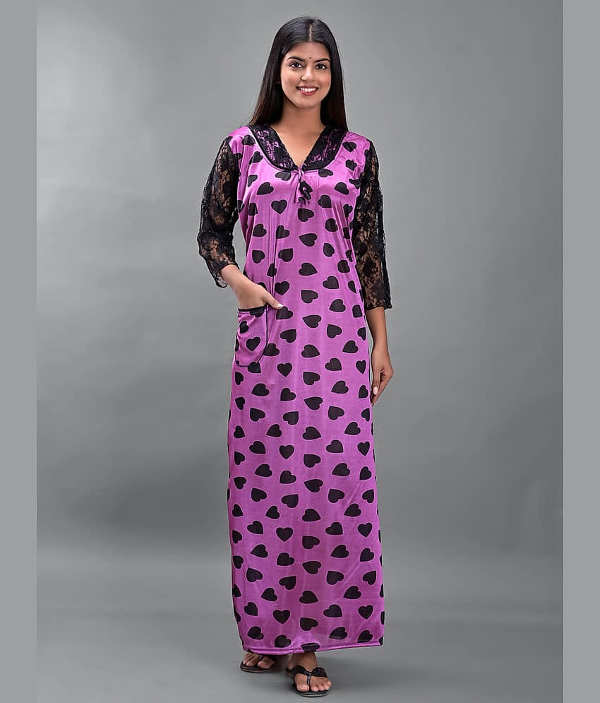 Apratim - Purple Satin Women's Nightwear Nighty & Night Gowns ( Pack of 1 )