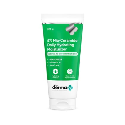 The Derma Co. 5% Nia-Ceramide Daily Hydrating Moisturizer | For Normal to Dry Skin | 24-H Moisturization | 5% Niacinamide, 2% Ceramide | Hyaluronic Acid, Vitamin E & Squalane | Non sticky | 100 g The Derma Co. 5% Nia-Ceramide Daily Hydrating Moisturizer 