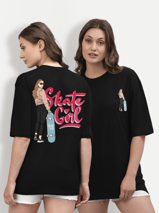 Skate Girl Black Oversized Unisex T-shirt-S / Black