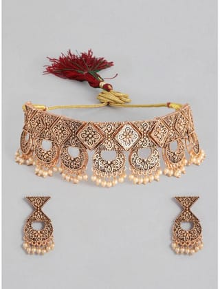 Women's Rose Gold Plated Alloy Necklace & Earings Set (Gold)