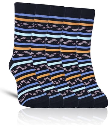 Dollar - Cotton Men's Striped Black Full Length Socks ( Pack of 5 )