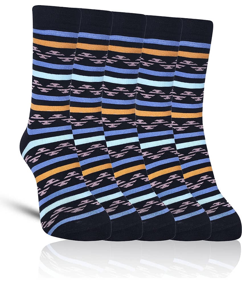 Dollar - Cotton Men's Striped Black Full Length Socks ( Pack of 5 )