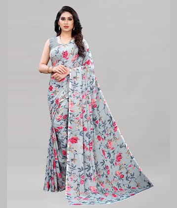 Samah Georgette Printed Saree With Unstitched Blouse Piece ( Grey )
