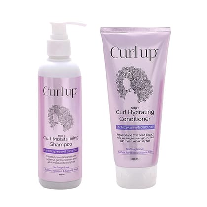 Curl Up Hair Wash Combo with Curly Hair Shampoo And Conditioner | For Dry Frizzy, Wavy & Curly Hair | Sulphate Paraben And Silicone Free - 200ml each (Combo of 2) Curl Up Hair Wash Combo with Curly Hair Shampoo And Conditioner | For Dry Frizzy, Wavy & Cu