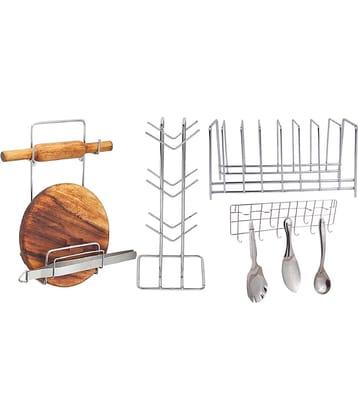 JISUN - Silver Stainless Steel Storage Racks ( Pack of 4 )