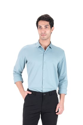 Cardinal Dobby Shirt - Knitted Heavy Shirt-Steel Blue / XS