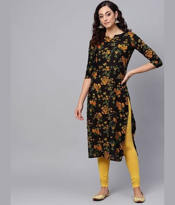 Vaamsi Rayon Printed Straight Women's Kurti - Black ( Pack of 1 )