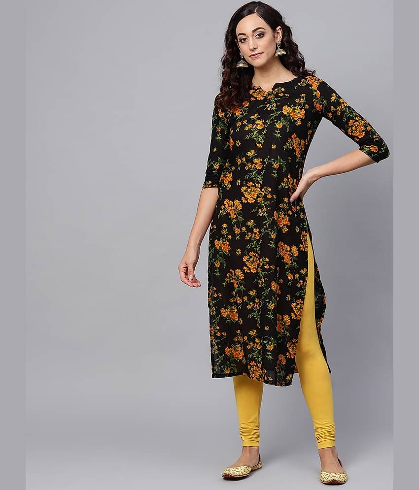 Vaamsi Rayon Printed Straight Women's Kurti - Black ( Pack of 1 )