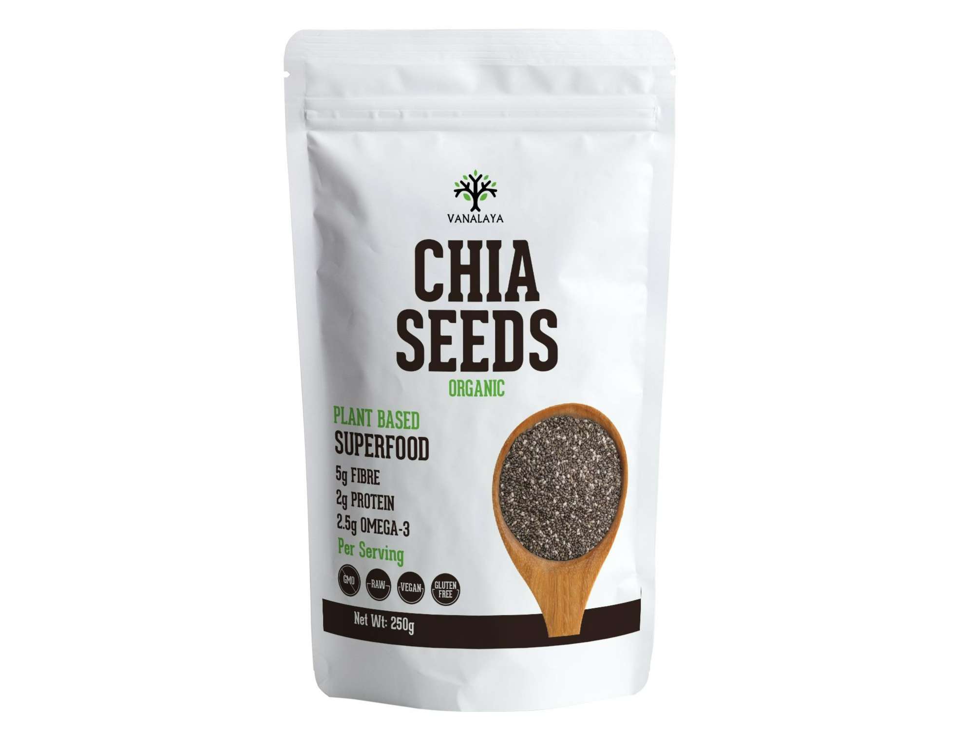 Raw Unroasted Chia Seeds for Eating with Omega 3 Protein and Fiber for Weight Loss Management - 250 Gram