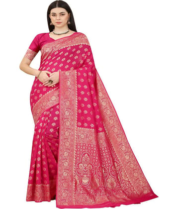 NENCY FASHION Banarasi Silk Embellished Saree With Unstitched Blouse Piece ( Rani )