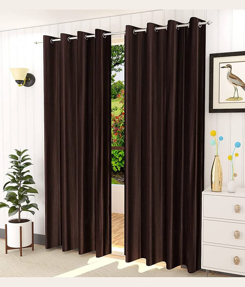 Kraftiq Homes Solid Semi-Transparent Eyelet Curtain 9 ft ( Pack of 2 ) - Brown