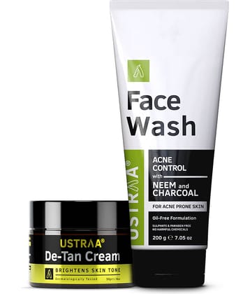 Ustraa De tan Cream- 50g and Face Wash (Neem & Charcoal)- 200g
