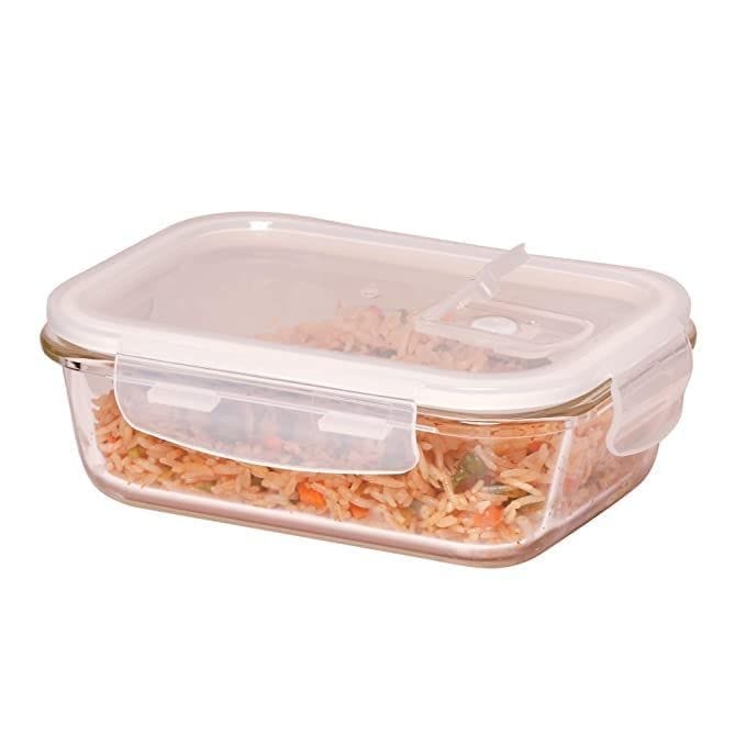 Femora Borosilicate Glass Microwave Safe Rectangle Food Storage Container with Air Vent Lid (1500 ML)