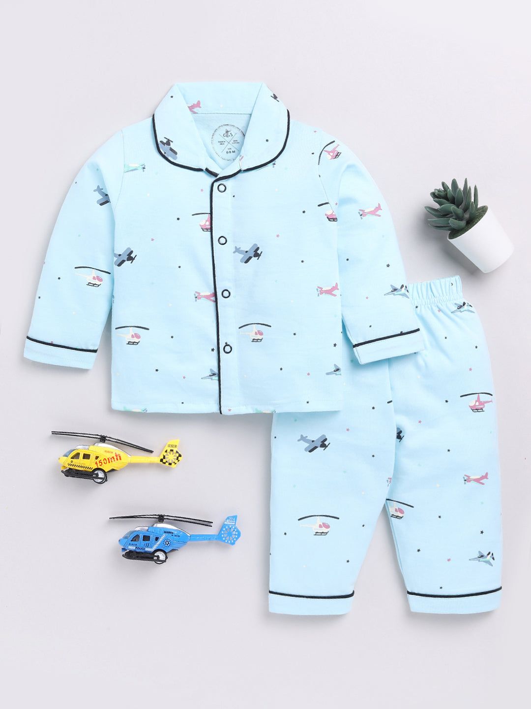 Blue Helicopter Print Full Sleeve Night Suit-6-9 m