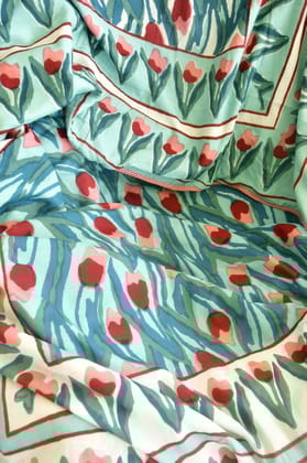 Tulip Love Sea Green and Pink Premium HandBlock DoharDouble Bed