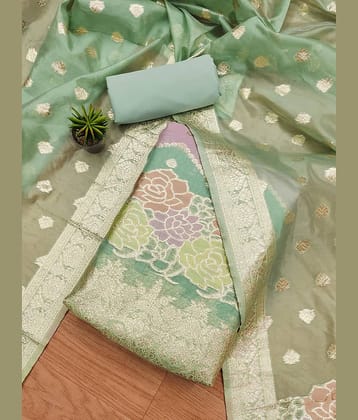 Rangtulika Ethnics Unstitched Organza Self Design Dress Material - Green ( Pack of 1 )