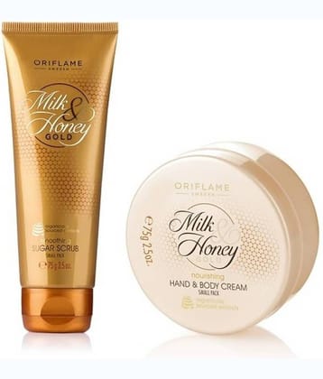 Milk & Honey Gold Nourishing Hand & Body Cream Smoothing Sugar Scrub Small Facial Scrub 150 ml